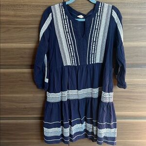FatFace summer dress Size 4 navy with white embroidery. GUC 100% cotton
